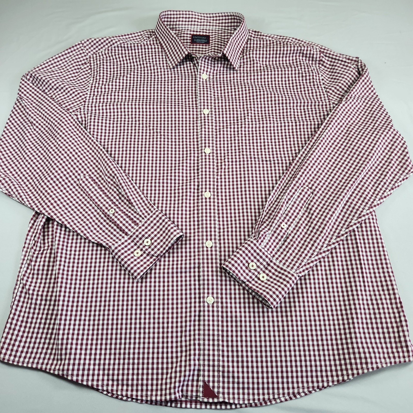 Untuckit Shirt Mens 3xl Maroon Gingham Check Button Up Performance Stretch